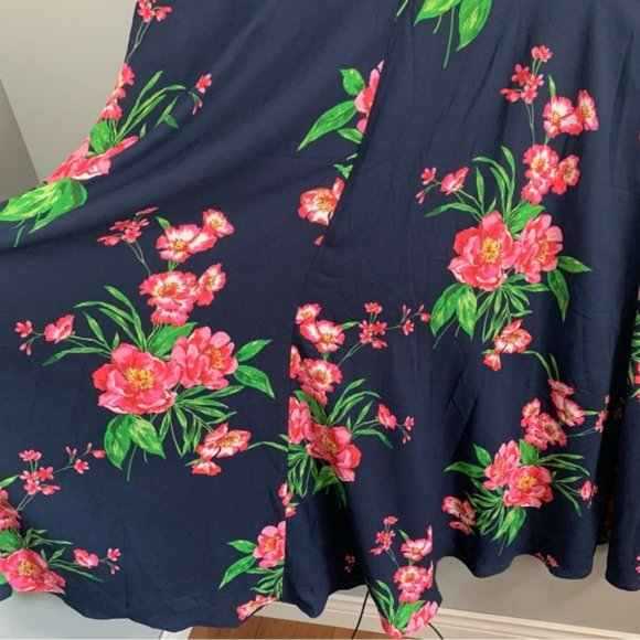 Talbots Plus Women Blue Pink Floral Flutter Sleeve Maxi Dress  Fit Flare 16 W - Picture 9 of 11